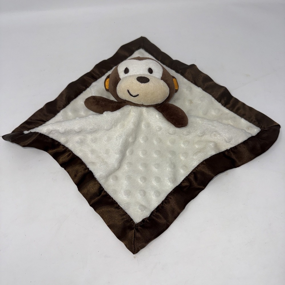 Garanimals Monkey Lovey Security Blanket Toy baby Plush Brown Tan Satin Trim